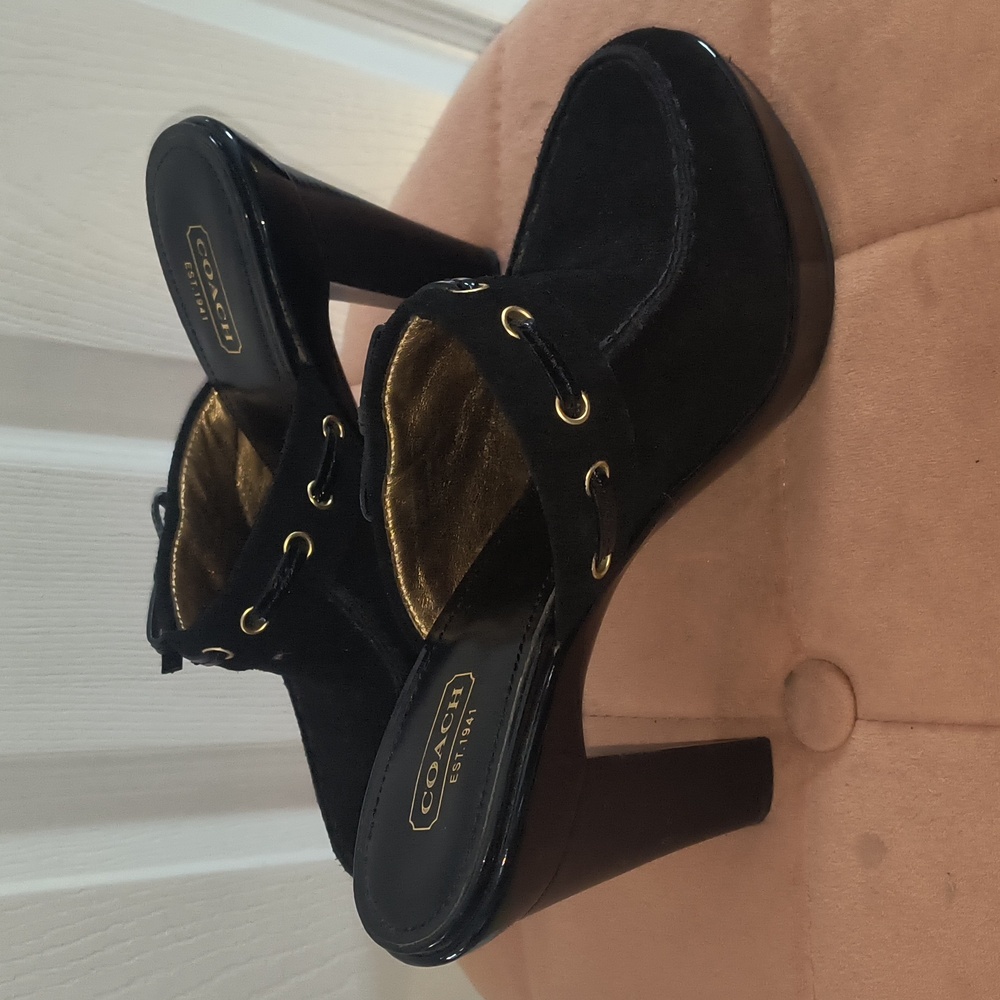Coach Jodey Signature Black Suede Leather Mule Size 8 - Picture 3 of 9
